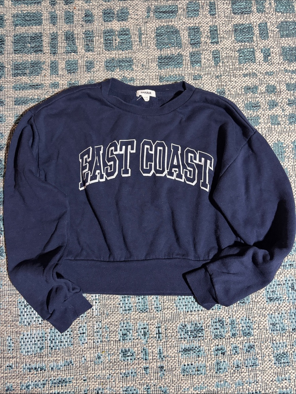 Garage Navy Cropped 'East Coast' Crewneck Sweatshirt